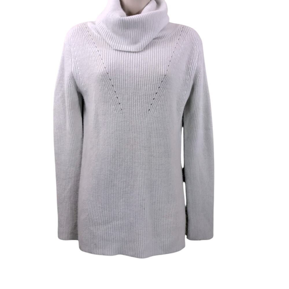 Gap Pure Mist White Cowl Neck Sweater Long Sleeve Ribbed Knit Rabbit Hair Blend